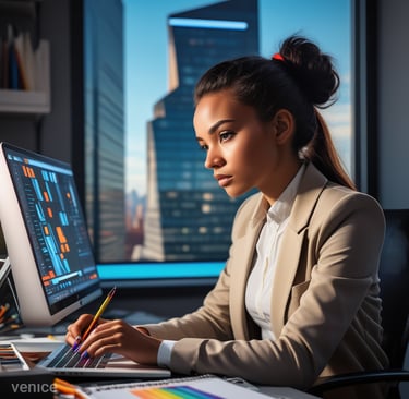 a young professional person sitting at a computer
