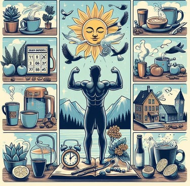 An image of a person surrounded by pics of routine elements