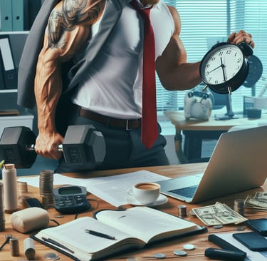 An image of a person in the office squeezing in a workout