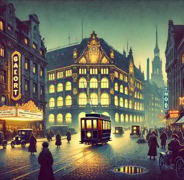 llustration von Berlin in den 1920er Jahren zur Atmosphäre von Der nasse Fisch