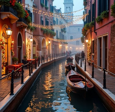 christmas decorations over the canals in Venice