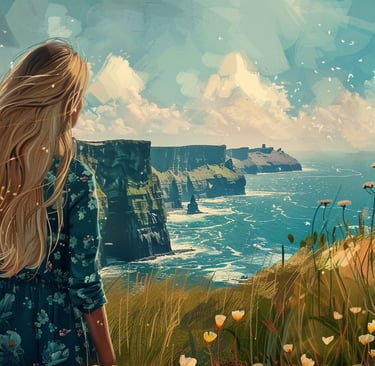 A woman overlooking the Cliffs of Moher, Ireland.