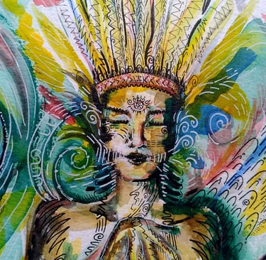 Aquarelle représentant une cabocla et l'energie du kundalini