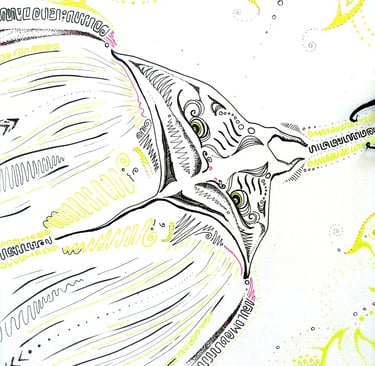 dessin de raie manta aux motifs psychédéliques au feutre fin r