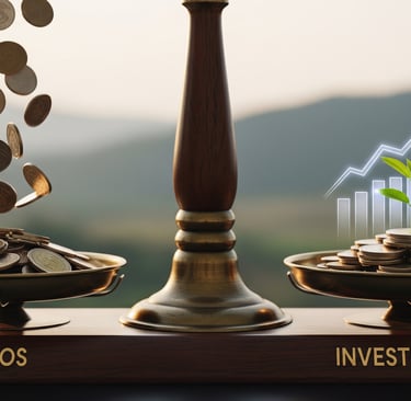 Uma balança com um lado representando custos e o outro representando investimentos