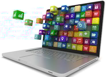 UM LAPTOP MOSTRANDO DIVERSOS ÍCONES DE APLICATIVOS