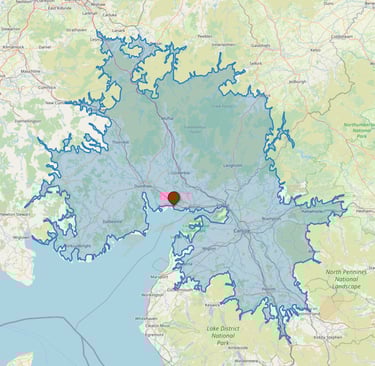 60 minute travel time map