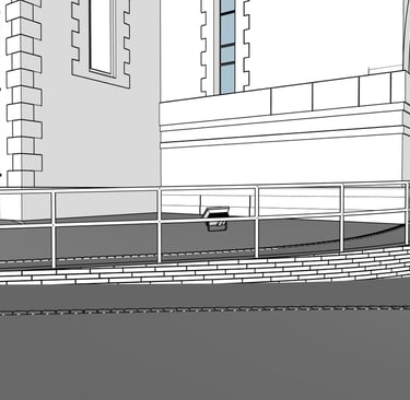 3D Sketchup du projet création de rampe PMR et de l'embellissement du parvis de l'église de Leyr