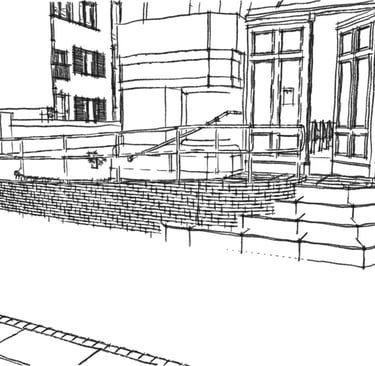 3D Sketchup du projet création de rampe PMR et de l'embellissement du parvis de l'église de Leyr