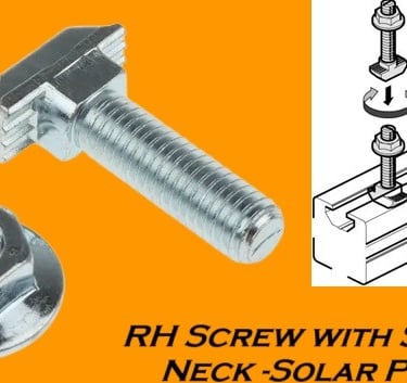 Round head screw with square neck for secure solar panel mounting