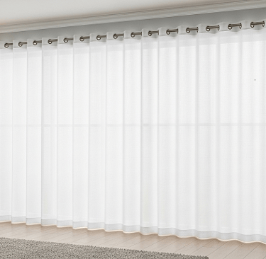 Cortina branca blackout com ilhós em sala iluminada e decorada com plantas naturais.