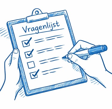 tekening, whiteboard stijl, iemand die een vragenlijst invult