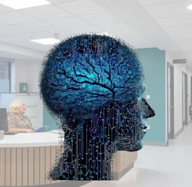 MRI brain scan illustration in hospital corridor