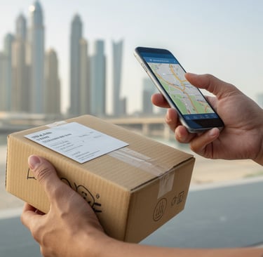 Walker crossing at zebra with parcel — on-foot delivery in Duba