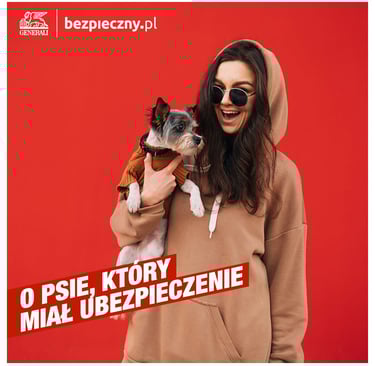kobieta z pieskiem na ręce i napis o psie, który miał ubezpieczenie ,generali | bezpieczny.pl