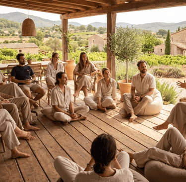 Gruppe von Menschen in einem theoretischen Meditationskurs