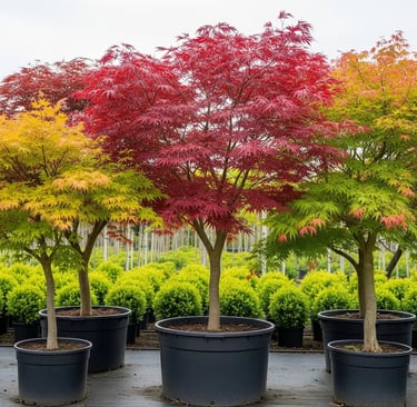 Variedad de Arces palmatum en vivero
