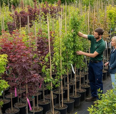 selección de árboles jóvenes en el vivero