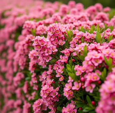 Espectacular seto de Escallonia de flor rosa