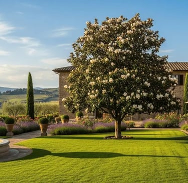 Jardín típico de la Toscana, Boj cipreses y no puede faltar el rey Magnolia grandiflora