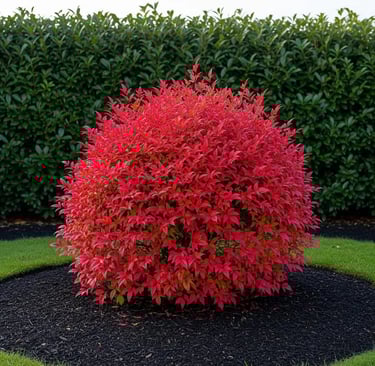 color vivos en otoño con nandinas, fuego en el jardín u precioso contraste