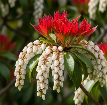 pieris japonica múltiples colores en primavera