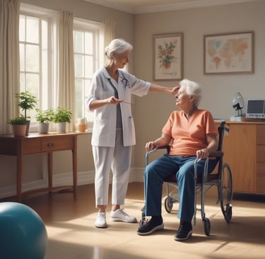 a nurse in a wheelchair is giving a patient a hand shake