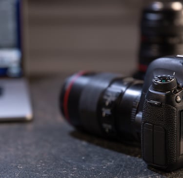 Professional camera on a desk