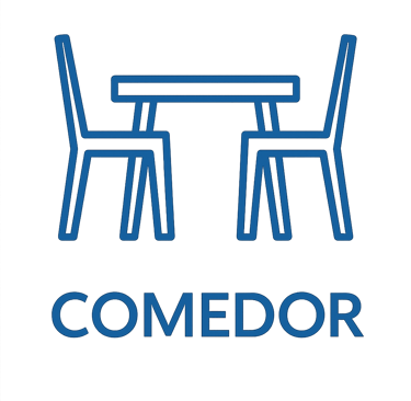 Ícono azul que representa comedor con dos sillas, imagen ilustrativa