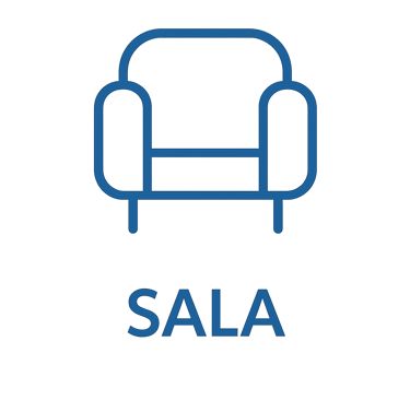 Ícono azul que representa un sillon parte de la sala, imagen ilustrativa