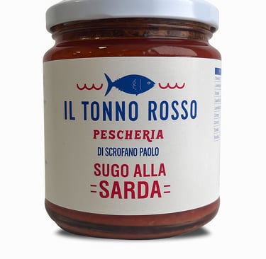 Barattolo di sugo alla sarda del marchio Il Tonno Rosso Pescheria di Scrofano Paolo