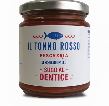 Barattolo di sugo al dentice del marchio Il Tonno Rosso Pescheria di Scrofano Paolo