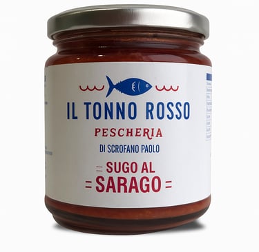 Barattolo di sugo al sarago del marchio Il Tonno Rosso Pescheria di Scrofano Paolo
