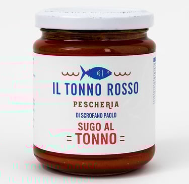 Barattolo di sugo al tonno del marchio Il Tonno Rosso Pescheria di Scrofano Paolo