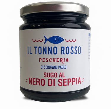 Barattolo di sugo al nero di seppia del marchio Il Tonno Rosso Pescheria di Scrofano Paolo