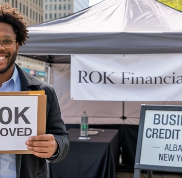 Albany, New York startup founder standing outside holding a folder labeled “$50K Approved,” with a R