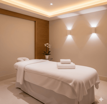 Professional spa room with massage table and towels for general massage therapy