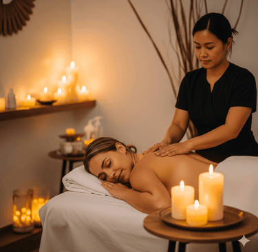 Client receiving a gentle shoulder massage for relaxation and stress relief