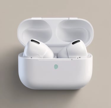 A modern electronics store features a sleek white computer with a large monitor, keyboard, and mouse positioned on a wooden table. The background showcases a wall display of various electronic accessories in white packaging, arranged neatly in rows. The room is illuminated by bright circular ceiling lights, giving a clean and modern ambiance.