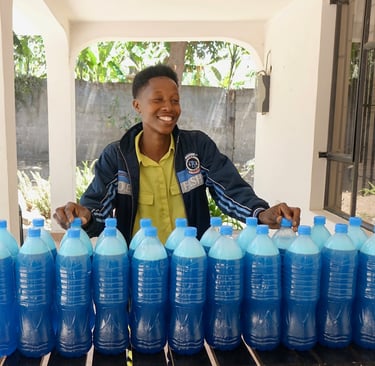 A woman with packed liquid soap