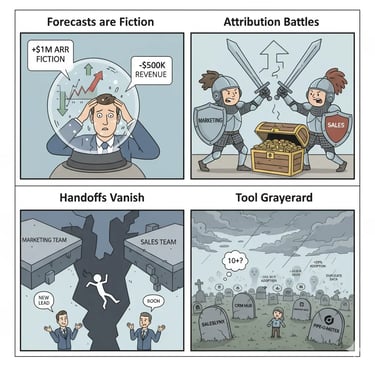 warning signs: unreliable forecasts, attribution battles, dropped handoffs, and a graveyard of GTM