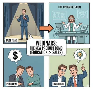 Good B2B webinars teach like an 'operating room,' not a 'sales stage.'
