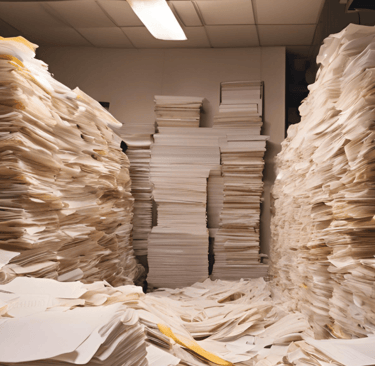 high piles of paper