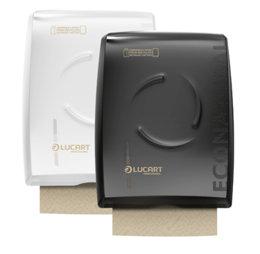 a black and white paper towel dispenser with a black and white paper