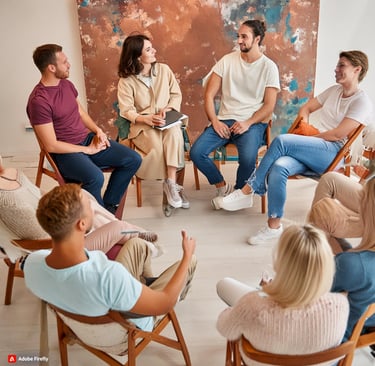 groupe de parole entre hommes et femmes assis en cercle