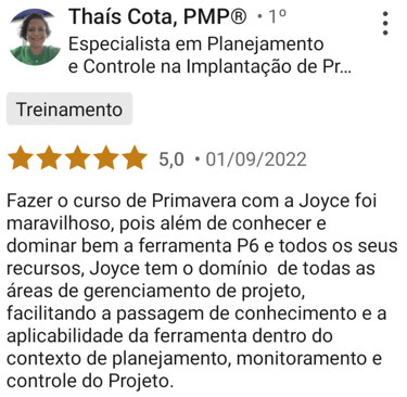 foto de uma pessoa e seu depoimento sobre o curso.