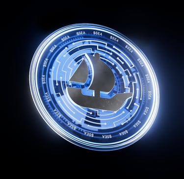 a blue circular shaped object with a sailboat in the background