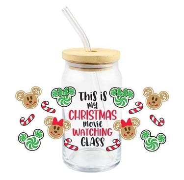 Christmas Themed Soda Glass with UV Print and Straws