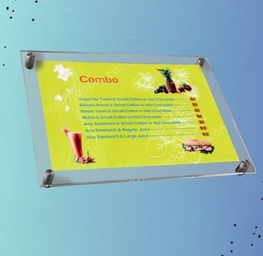 Wall-Mounted Acrylic Frame Displaying Colorful Combo Meal Deals