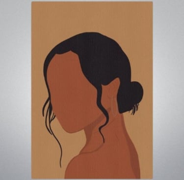 Silhouette of a woman on a beige canvas with a minimalist design.